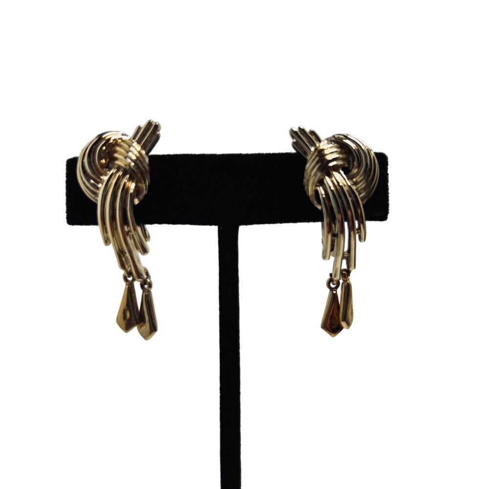 Vintage Coro Gold Tone Knot Clip On Earrings Signed (5228)
